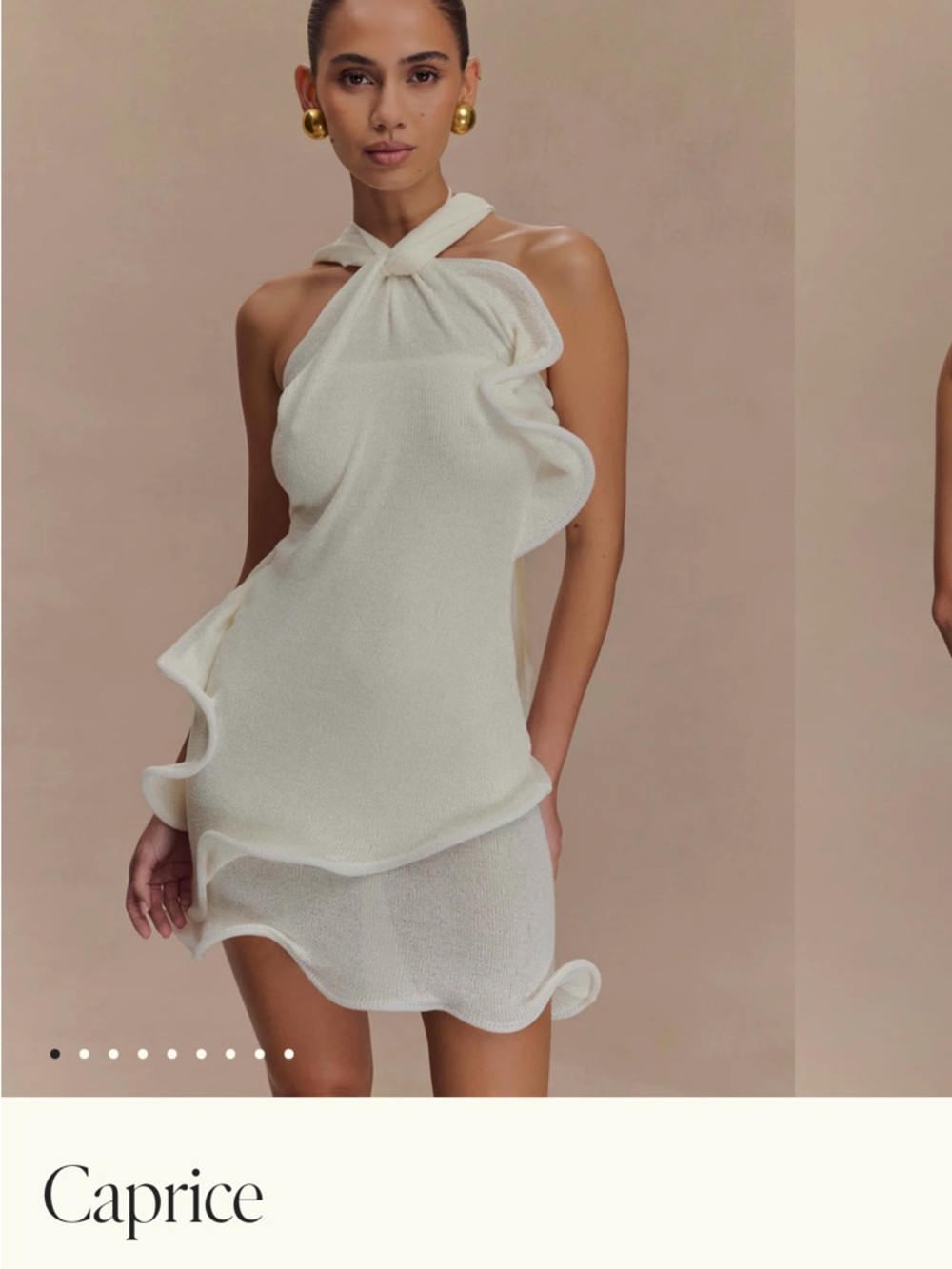 Meshki Caprice Ivory Halter Ruffle Mini Dress